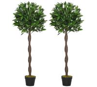 2 Artificial Topiary Bay Laurel Ball Trees Nursery Pot for Indoor Outdoor Decor