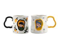 2 Artistic Coffee Mugs, Funny Mug Aesthetic, Artistic Tea Cup, Renaissance Painting Mugs, Cartoon Drinkware with Flower-Shaped Handle, for Tea Milk Water Drink Home