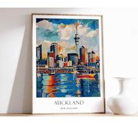 2 Auckland Poster New Zealand Poster Travel Poster City Poster Home Decor Ocean Poster Harbour Poster A5 - Wall Art Home Decor Movie Poster Canvas Film Cinema Retro Vintage Cult Classic Nostargic Sag