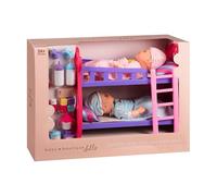 2 Baby Dolls Cozy Bunk Bed Set for Doll Play, Doll bunk bed with 25 accessories, Pillows, Blankets, 56x25x41cm, Playroom & Bedroom Delight