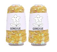 2 Balls Sequins Sparkle Cotton Yarn, Lurex Sequin Thread Accessories Knit it in Yarn with Metallic Shine for Knitting and Crocheting 100g (Turmeric Yellow, L)