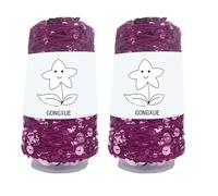 2 Balls Sequins Sparkle Cotton Yarn, Lurex Sequin Thread Accessories Knit it in Yarn with Metallic Shine for Knitting and Crocheting 100g (Purple Red, L)