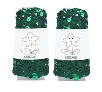 2 Balls Sequins Sparkle Cotton Yarn, Lurex Sequin Thread Accessories Knit it in Yarn with Metallic Shine for Knitting and Crocheting 100g (Forest Green, L)