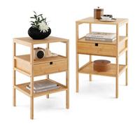 2 Bamboo Nightstands Drawer Shelf Natural