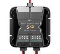 2 Bank Marine Battery Charger 5X2, 10A (5A/Bank) - 12V Waterproof Onboard Boat Battery Charger Trickle Charger for SLA/AGM (Lead-Acid), Lithium (LiFePO4) Battery- Charged 24/7