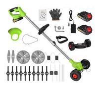 2 Batteries 21V Cordless Grass Trimmer With Wheels, Handheld Lawn Mower For Garden And Yard Pruning