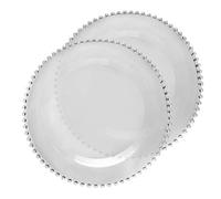 2 Beaded Edge Dinner Plates, Toughened Glass Alfresco Dining Tableware - W26.5cm