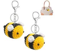 2 Bee Keyring, Cute Plush Keychain, Bag Charm for Women, Yellow Crochet Bee Keyring for Gifts, Fashion Accessory for Bags and Keys