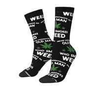 2 Black-1 Never Underestimate An Old Man Who Smokes Weed Socks Wedding High Socks For Men Women Crew Socks