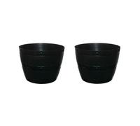 2 Black Barrel Planter Small Round Plastic Plant Pot 34cm Patio Garden