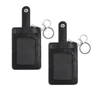 2 Black Card Sleeves Keychain, Classic Fashion Card Clip Key Ring, Simple Solid Color Card Leather Cover, Credit Card Protective Cover, Multi -Function Card Cover