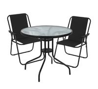 (2, Black) Garden Table & Folding Deck Chairs Set 2 4 Seater
