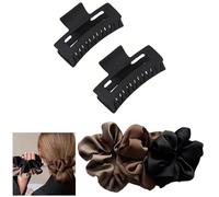 2 BLACK Hair CLAW CLIPS & 3 SATIN Hair SCRUNCHIES HAIR TIES, Ponytail HAIR BOBBLES, Hair BANDS, Large CLAW CLIPS (2 BLACK Claws & 3 SATIN Scrunchies)