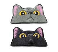 2 Black Kitten Iron-On Cat Applique Patches for Denim