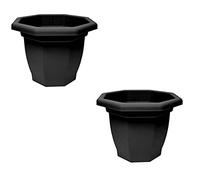 2 Black Octagonal Plant Pot Plastic Winchester Garden Flower Patio Planter 36cm
