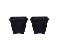 2 Black Square Venetian Pot Decorative Plastic Garden Planter 22cm