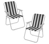 (2, Black & White Stripe) Garden Patio Metal Folding Spring Deck Chairs