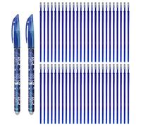 2 Blue Erasable Gel Pens + 50 XXL Blue Refills - Compatible with Legami - 0.5mm Tip - 20% More Ink - Secure Screw Cap - Eco-Friendly Silicone & Silicon - Stationery Regalo