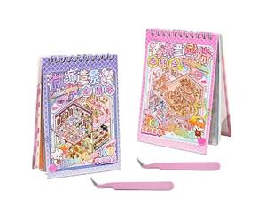2 Book 20 Sets DIY 3D Sticker Scene with Tweezer,Fun Cute DIY 3D House Stickers Therapy for Adults Kids Relief Stress Pass The Time,Make Your Own Mini Shop Bakery Fruits Shop