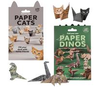 2 Books Paper Cats Origami Kit, Creative DIY Craft Set with Cat and Dinosaur Designs, Educational Activity for Kids Ages 6-12, Home Decoration and Stress Relief Project