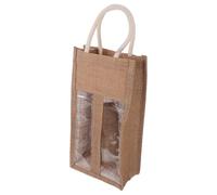 2-Bottle Jute Wine Carrier Bag with Window and Cotton Handles Khaki | Rustic Burlap Material with Thickened Jute, Stable Upright Design, for Business Visits and Home Gifting