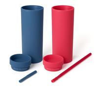 2 Bottles Hydrate Double Wall Bottle with Straw 480ml - Dark Blue & Red