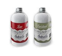2 Bottles of Bath Salts - Love & Spiritual - Jasmine, Ylang Ylang, Rose, Bergamot & Rosemary Essential Oils - Salts & Co Aromatherapy Epsom Salts - 2x500g