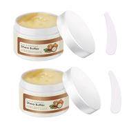 2 Bottles Organic Shea Butter Moisturiser with 2 Cream Spoons Raw Unrefined Natural Hydration for Skin Hair Face DIY Lipstick, Pure Natural, Deep Moisturizing, Charming Fragrance
