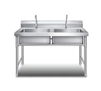 2 Bowl Kitchen Sink, Stainless-Steel Freestanding Commercial Sink Set for Restaurant, Kitchen, Laundry, Garage, Cafe(100x50x80cm(39.4x20x31.5in))