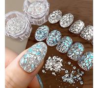 2 Box Nail Glitter Holographic Laser Silver Aurora Illusion Nail Art Sequins Glitter Ultra Thin Irregular Nail Sequins Glitters Nails Charms for Women DIY Manicure Nail Decoration Nail Design