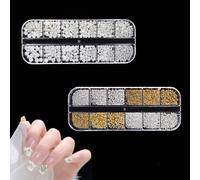 2 Boxes 24Grids Steel Metal Nail Charms Nail Art Pearls Small 3D Nail Ball Beads Multi Sizes Pearls Flatback Pearl Nail Art Caviar Beads for Nail Face Art Design DIY