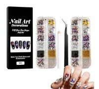 2 Boxes 3D Nail Art Charms Set, 2400+PCS Colorful Nail Rhinestones Pearls Diamonds with Pickup Tools, Aurora Silver Gold Nail Gems for Acrylic Nails Decoration, DIY Manicure Accessories for Women Girl