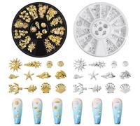 2 Boxes 3D Nail Charms, Ocean Nail Gems for Nail Art with Storage Box, Metal Star Starfish Shell 12 Grid Mixed Sizes Nail Art Decor Summer Beach Fingernail Decorations for Women Girls