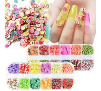2 Boxes Fruit Nail Art Slices, 3D Polymer Clay Mini Slices Fruit Resin Making Flakes Charms Colorful Nail Art Supplies for DIY Decoration