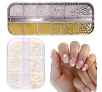 2 Boxes Gold Nail Charms,Nail Pearls,for Professional & Beginner Use,DIY Nail Decorations,Gold & Silver & White,Multi Sizes