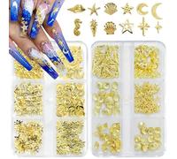 2 Boxes Golden Star Ocean Nail Charms, Metal Star Moon Shell Starfish Gems for Acrylic Nail Art, Summer Alloy Rhinestones for Women, DIY Nail Accessories