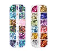 2 Boxes Holographic Nail Art Sequins Chunky Nail Glitter Flakes Shapes Mermaid Nail Decals Iridescent Chameleon Nail Glitters Shiny Manicure Decorations Eye Makeup Sequins Festival Face Glitter