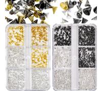 2 Boxes Metal Punk Cone Nail Art Charms Metalic Spike Studs, Gold Silver Black Nail Ornaments for Women Girls Manicure DIY Craft Nail Accessories Decoration Supplies (3 Colors Cone)