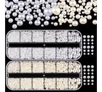 2 Boxes Multi Sizes Round and Half Round Pearls for Nails 3D Charms, White/Beige Flatback Jewelry for Women Girls DIY and Professional Art, Face Makeup and Craft