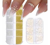 2 Boxes Nail Art Pearls Flatback - Gold Silver Caviar Beads 3D Steel Metal Charms Half Round Pearl Rhinestone Luxurious Design Decoration DIY Manicure Accessory