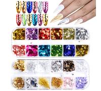 2 Boxes Nail Sequins Glitter,HOINCO Nail Sequins Holographic Colorful Shining Nail Art Chip Glitter Shining Flakes Gold Silver Foil Lines Fragments Irregular Sequins for DIY Decoration