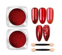 2 Boxes Red Chrome Nail Powder Metallic Mirror Effect Holographic Glitter Powder Reflective Pigment Dust for Manicure Decorations