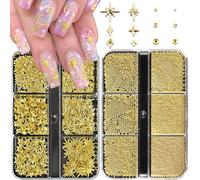 2 Boxes Star Nail Charms Gold Nail Charms Twinkle Stars Metal Charms for Nails Design Studs Rivets Nail Rhinestones Mix Size Gold Caviar Nail Beads Nail Jewelry Y2K Manicure Decor for Acrylic Nails