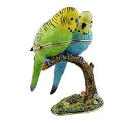 2 BUDGERIGAR Birds On Branch Budgies Trinket Box / Ornament - New Gift