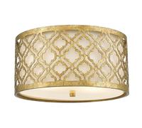 2 Bulb Flush Light Low Ceiling Distressed Gold LED E27 75W Bulb