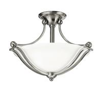 2 Bulb Semi Flush Light Bell Shaped Glass Sweeping Arms Nickel LED E27 100W