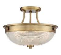 2 Bulb Semi Flush UpLight Prismatic Glass Dome Shade Weathered Brass LED E27 60W