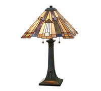 2 Bulb Table Lamp Pyramid Shape Tiffany Style Glass Valiant Bronze LED E27 60W Loops Clear One Size