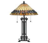 2 Bulb Table Lamp Tiffany Style Coloured Glass Vintage Bronze Base LED E27 60W