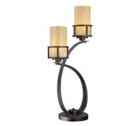 2 Bulb Twin Table Lamp Butterscotch Onyx Shades Imperial Bronze LED E27 100W